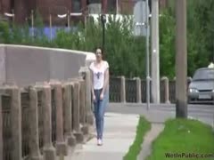 Nasty brunette hair dilettante wife has been spied when that babe urinates in public 